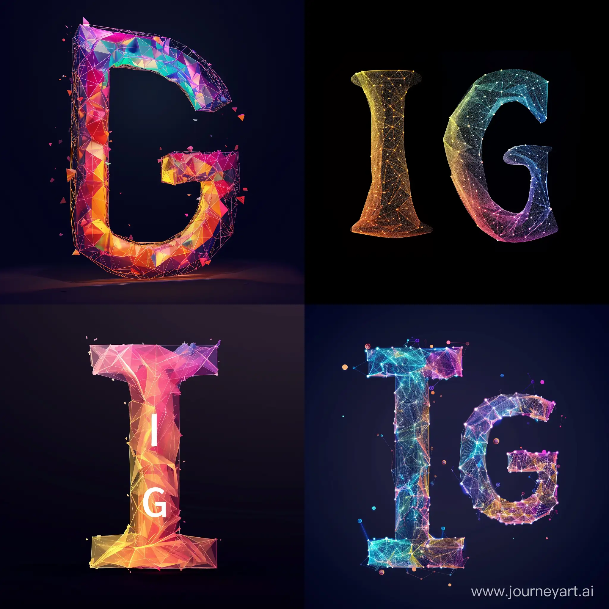Letters I and G in a dynamic, connected loop, innovative shapes, simple, vibrant color, UHD resolution, subtle gradients, nutritionist website
