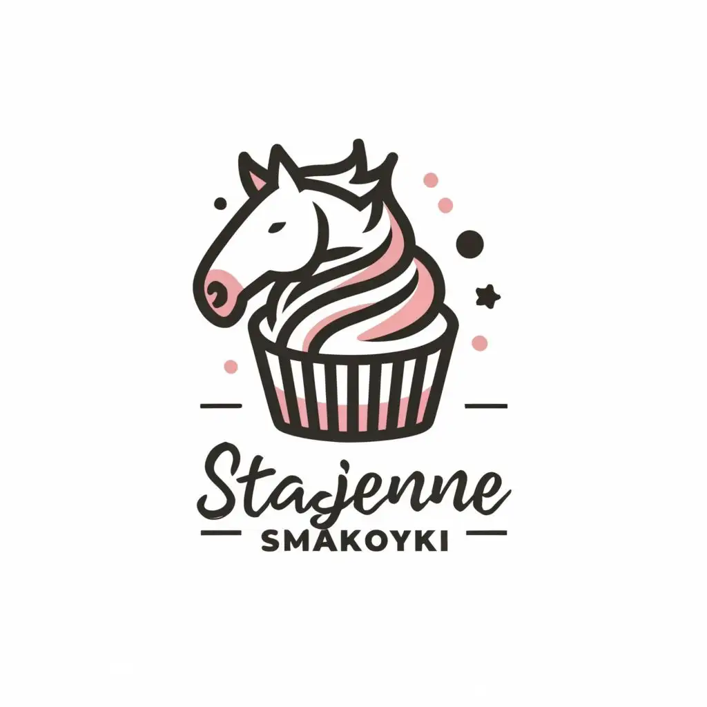logo, minimalistic
sketch of a cupcake with a horse's head inside

, with the text "Stajenne Smakołyki", typography, be used in Animals Pets industry