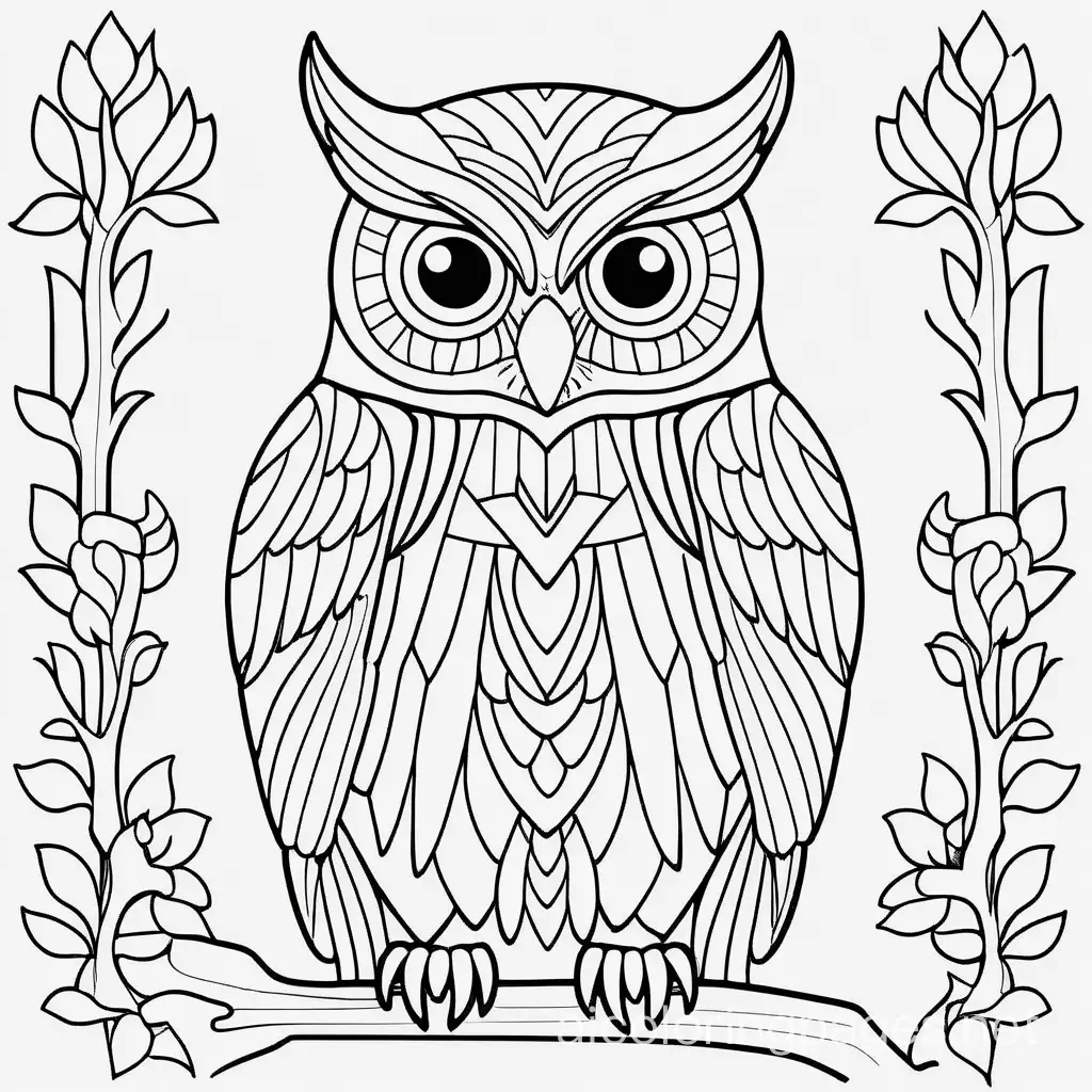 wise polar owl, Coloring Page, black and white, line art, white background, Simplicity, Ample White Space. The background of the coloring page is plain white to make it easy for young children to color within the lines. The outlines of all the subjects are easy to distinguish, making it simple for kids to color without too much difficulty