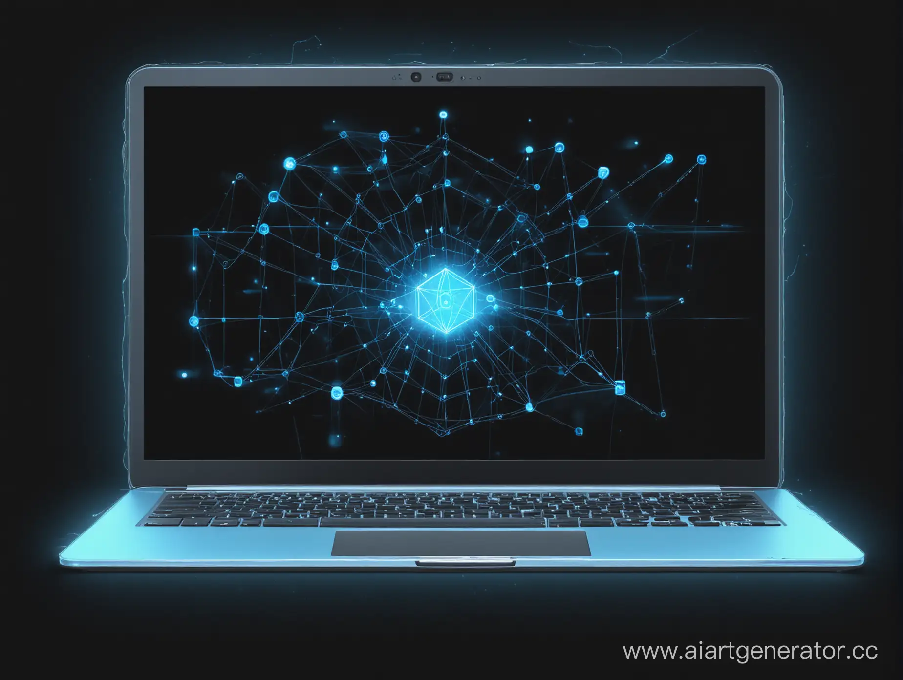 Tech-Connections-Laptop-Hex-Gem-and-Telegram-Logo-on-Dark-Background-with-Blue-Glow