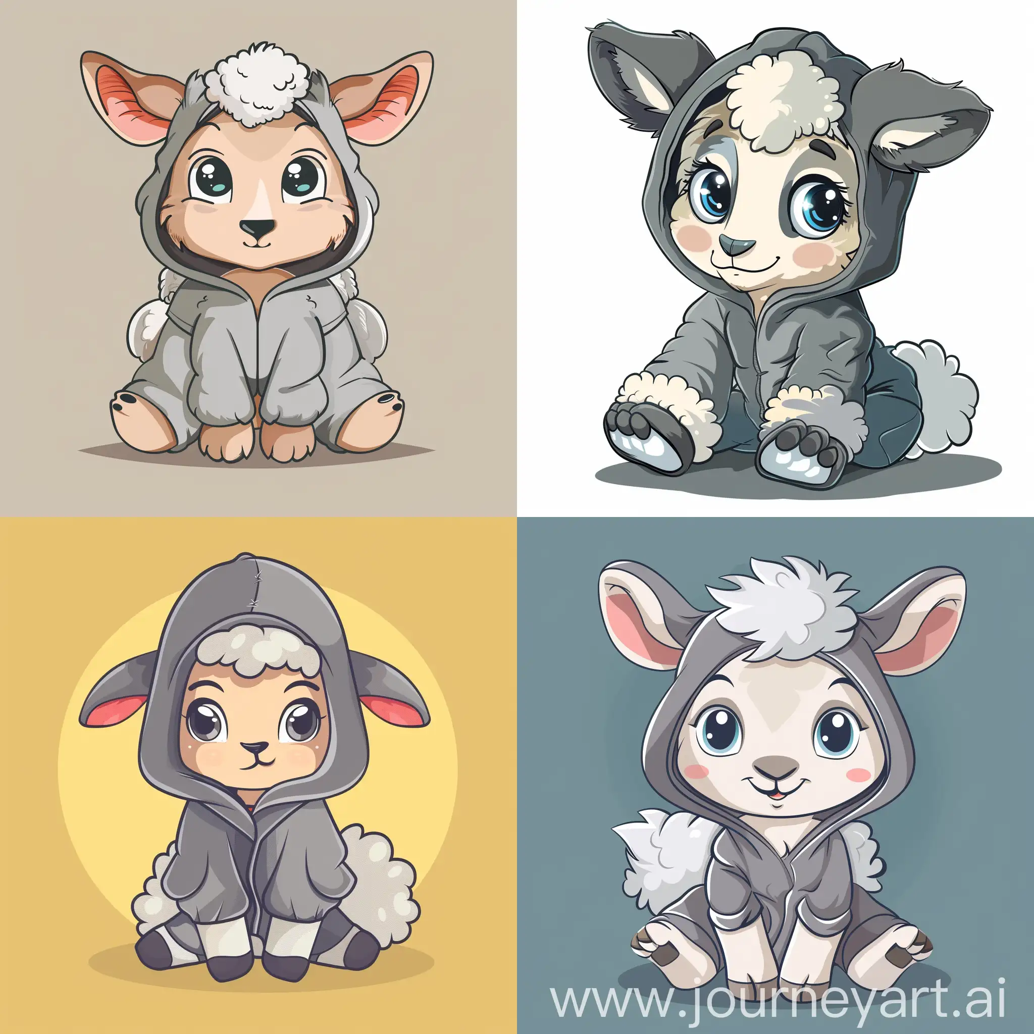 Cute cartoon of a baby lamb wearing a Wolf suit