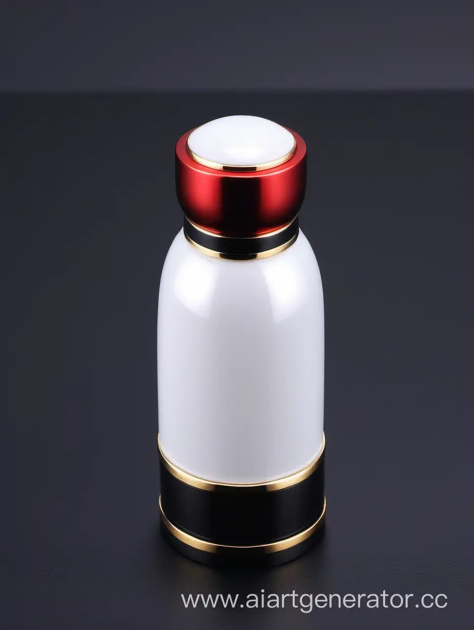 Zamac-Perfume-Ornamental-Long-Cap-in-Pearl-White-and-Black-with-Matt-Red-White-and-Gold-Lines