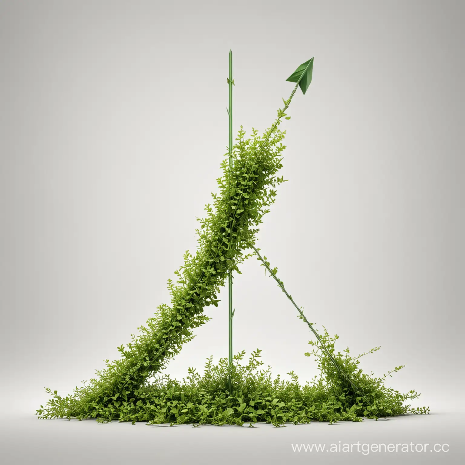 Стрела, покрытая зеленым растением, изолированным на белом фоне