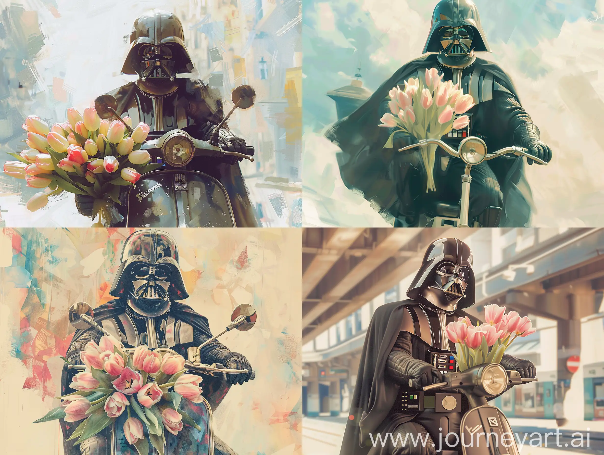 Urban-Portrait-Darth-Vader-with-Tulips-on-Scooter