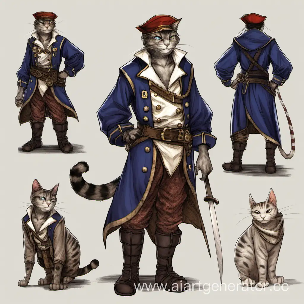 Полу кот полу человек, матрос торгового корабля, фэнтези, средневековья, грязная одежда, dnd 5e