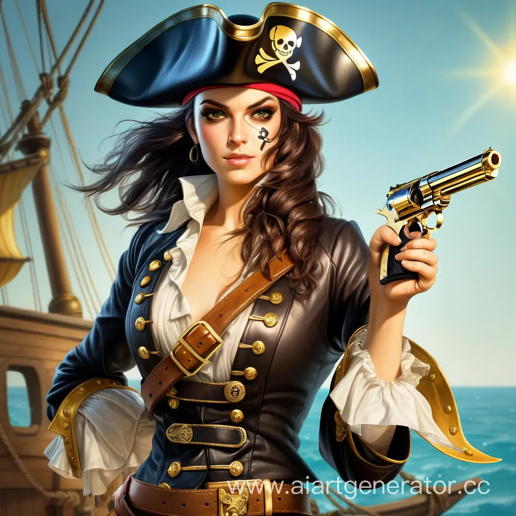 Captivating-Pirate-Woman-Poses-with-Gleaming-Golden-Pistol