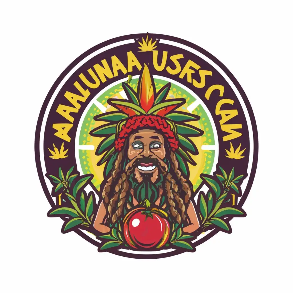a logo design,with the text "Marijuana users of Açaí", main symbol:rastaman eating a fruit,complex,be used in Religious industry,clear background