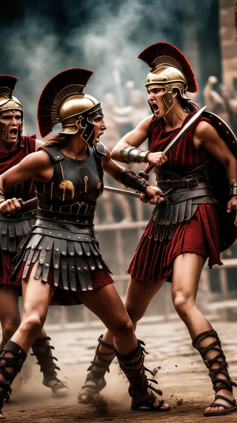 Intense Battle of Gladiatrices in Ancient Roman Arena