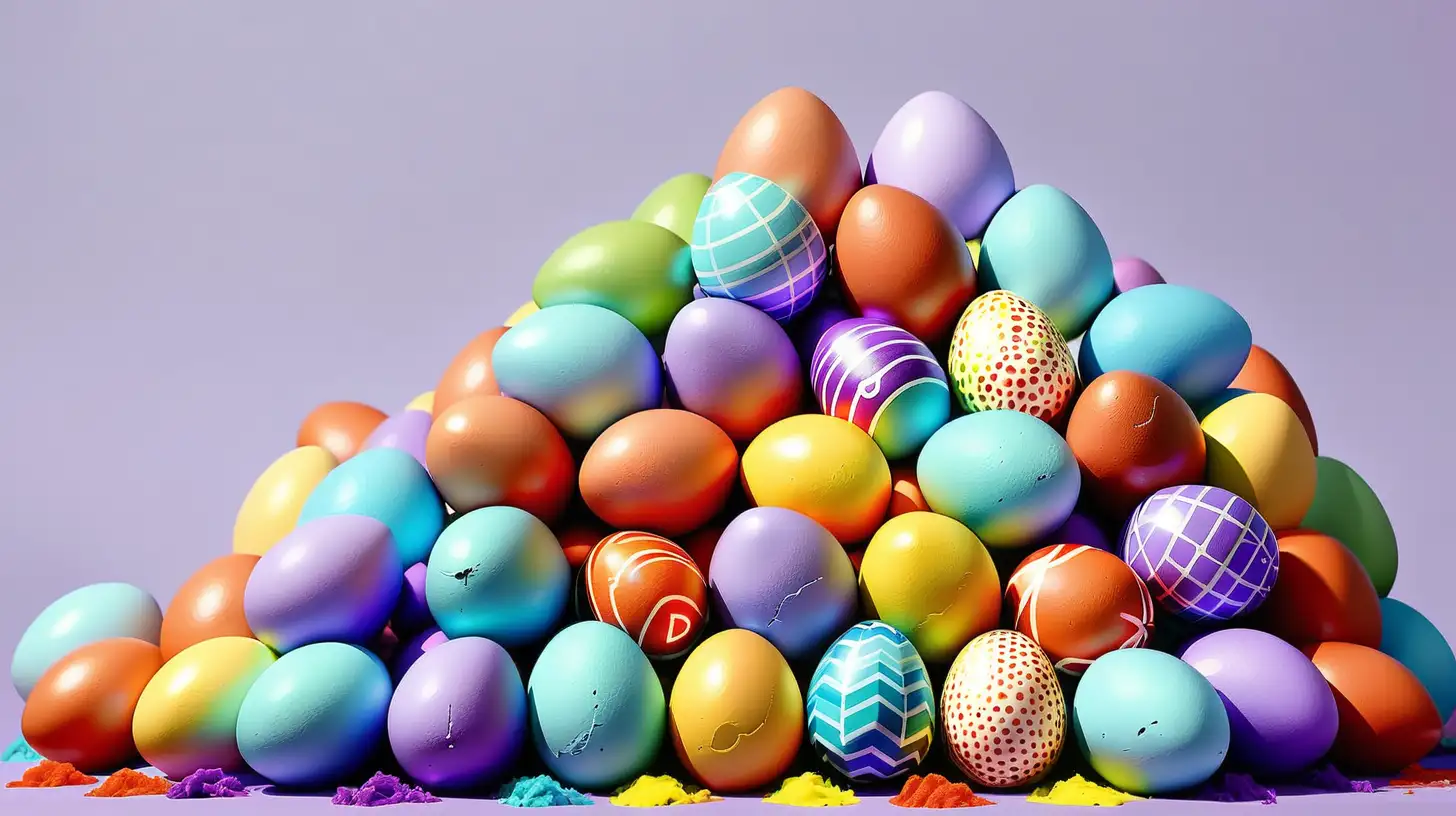a pyramid-shaped pile of colourful Easter Eggs