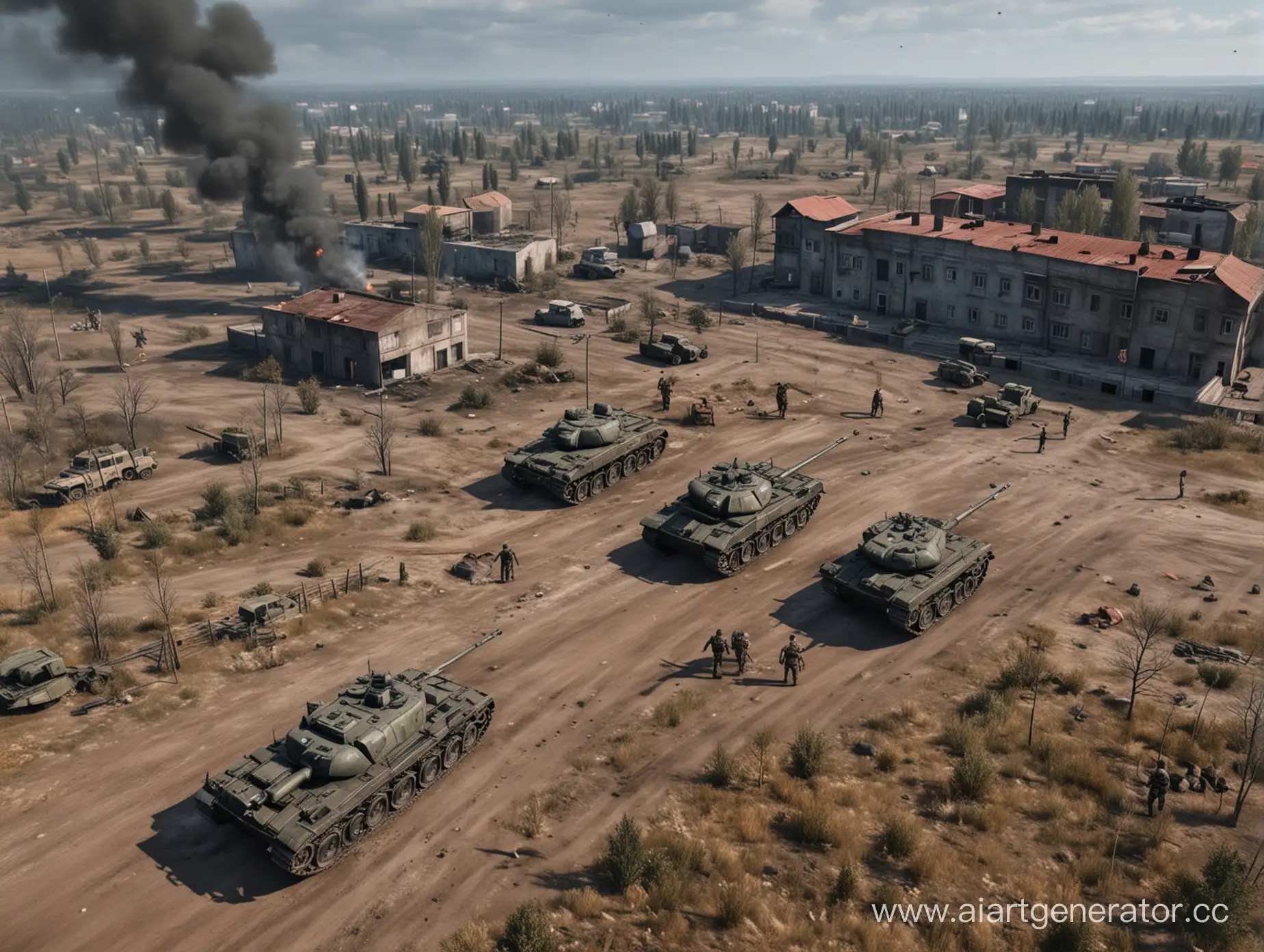 Создай скриншоты игры о войне на Донбассе, где будет показана техника и оружие представленное в игре