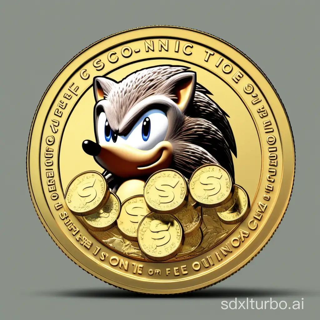 a bit coin with sonic the hedgehogs as the face of the coin