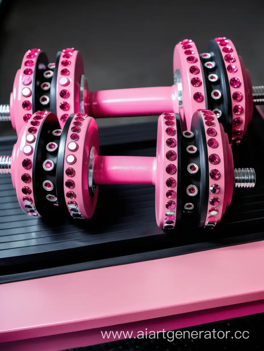 Baroque-Rhinestone-Dumbbells-and-Treadmill-Glamorous-Fitness-Equipment-in-Pink-and-Black
