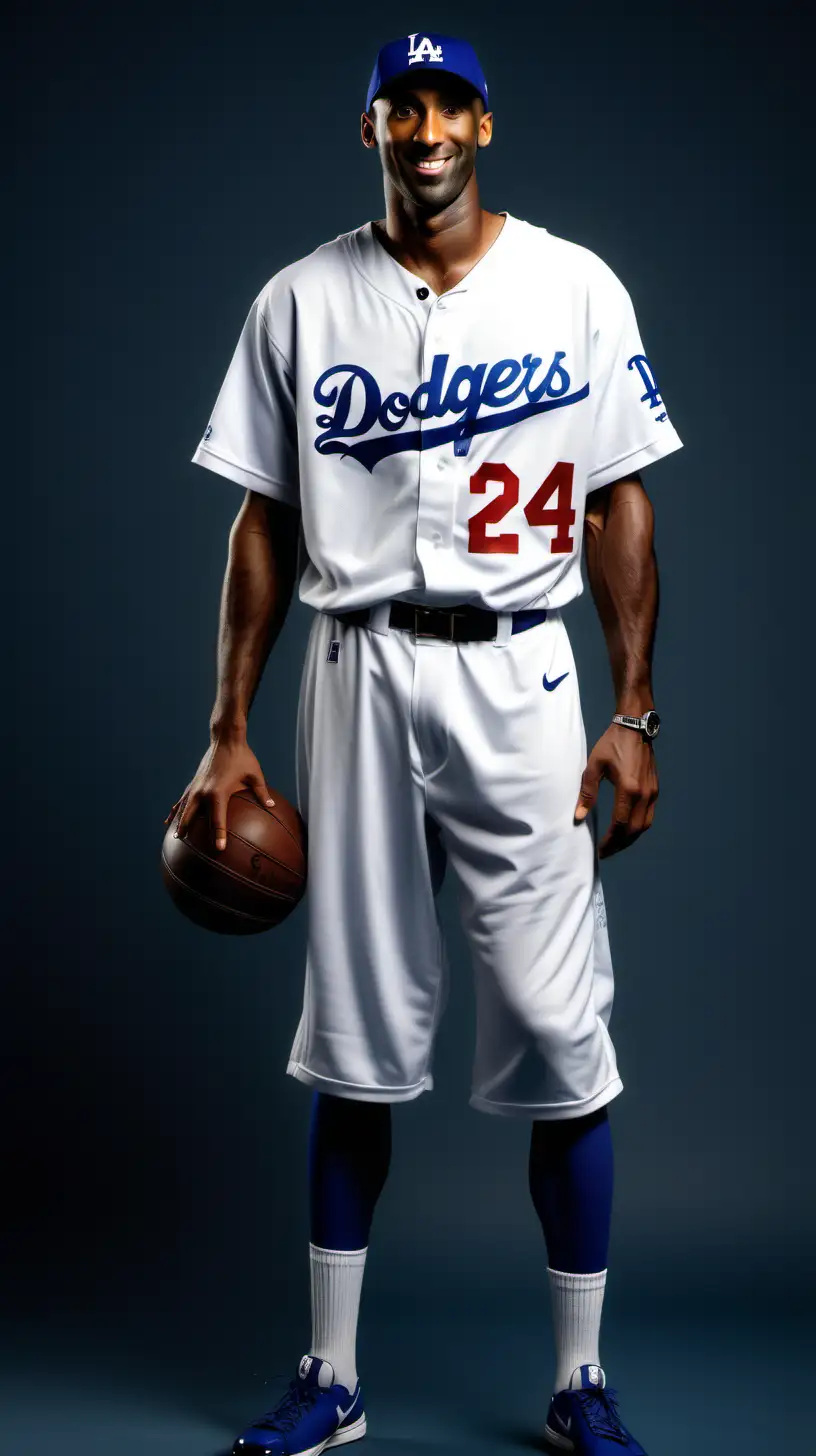 a full body, detailed portrait of Kobe Bryant as a Los Angeles Dodger wearing a Los Angeles Dodger uniform with number 24

