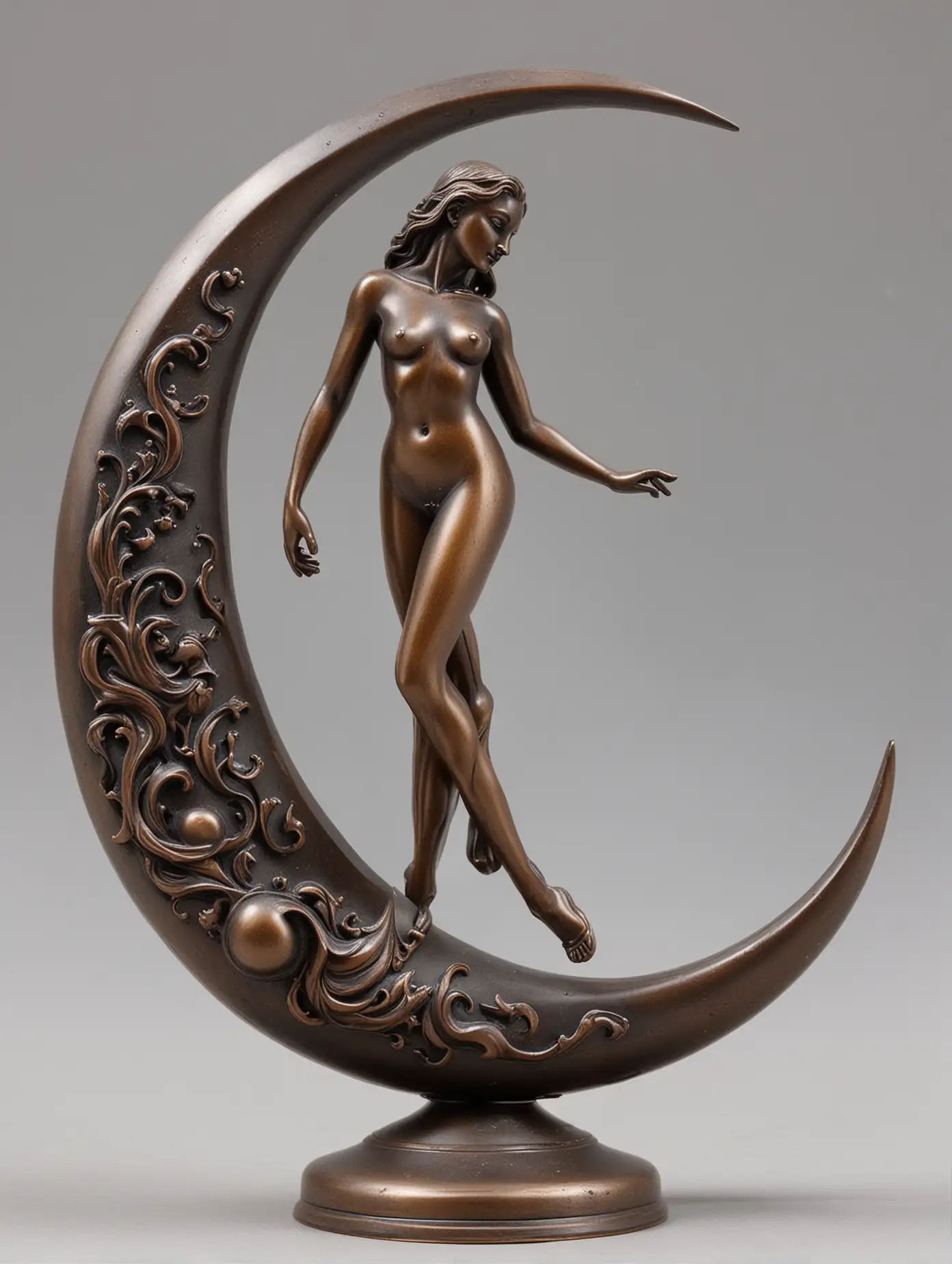 Stainless Steel Crescent Moon and Nude Female Chess Set