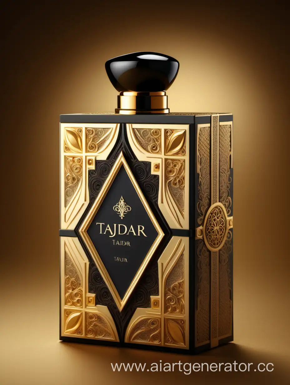 Elegant-Box-Package-Design-for-TAJDAR-Perfume-Gold-and-Royal-Black-Theme
