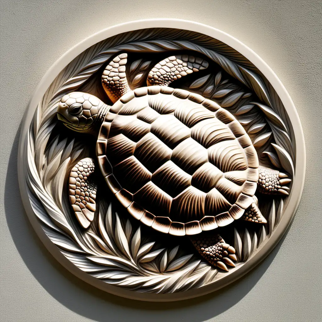 Circular Turtle BasRelief Sculpture in Stone