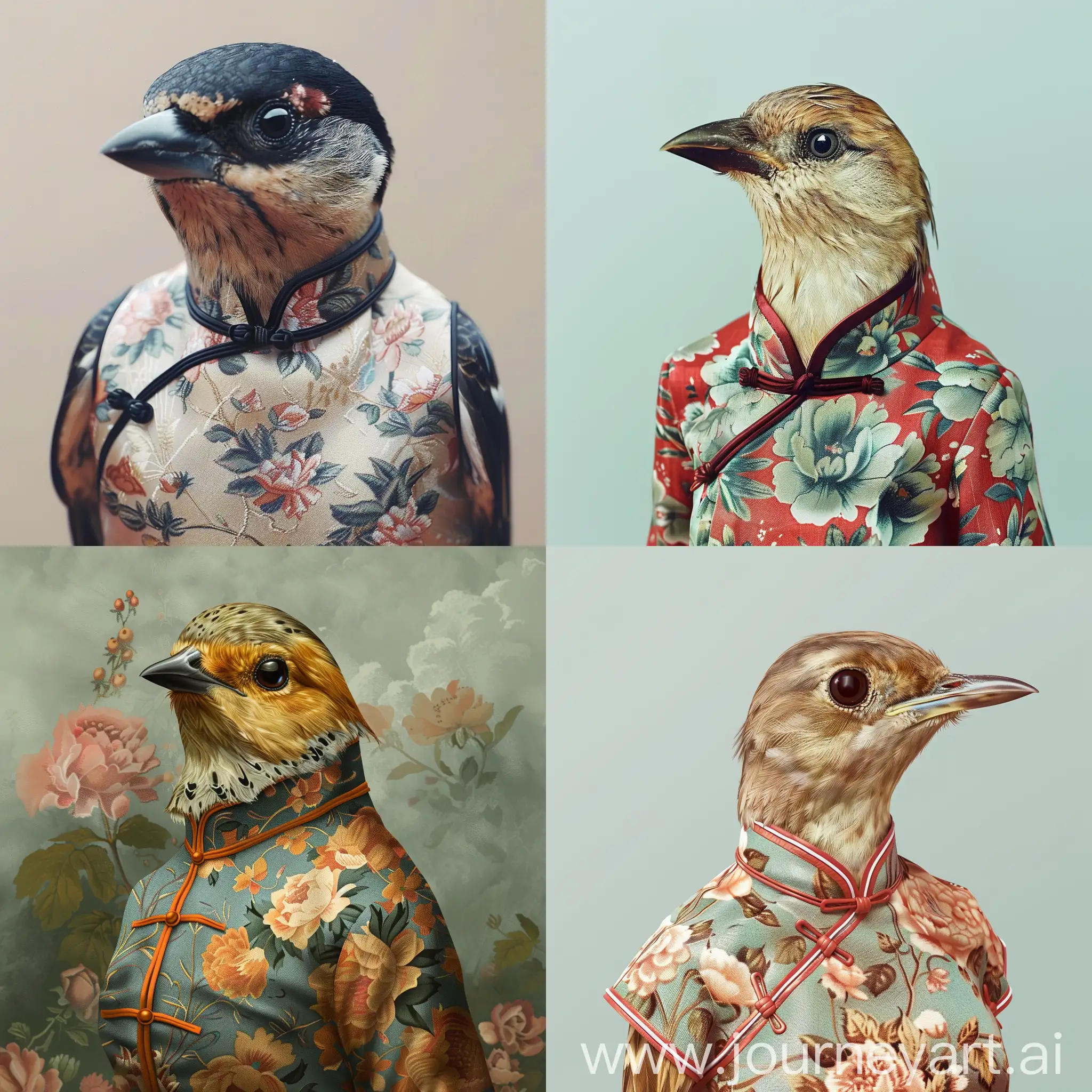 Elegant-Bird-in-Cheongsam-Attire-Graceful-Avian-Fashion-Statement