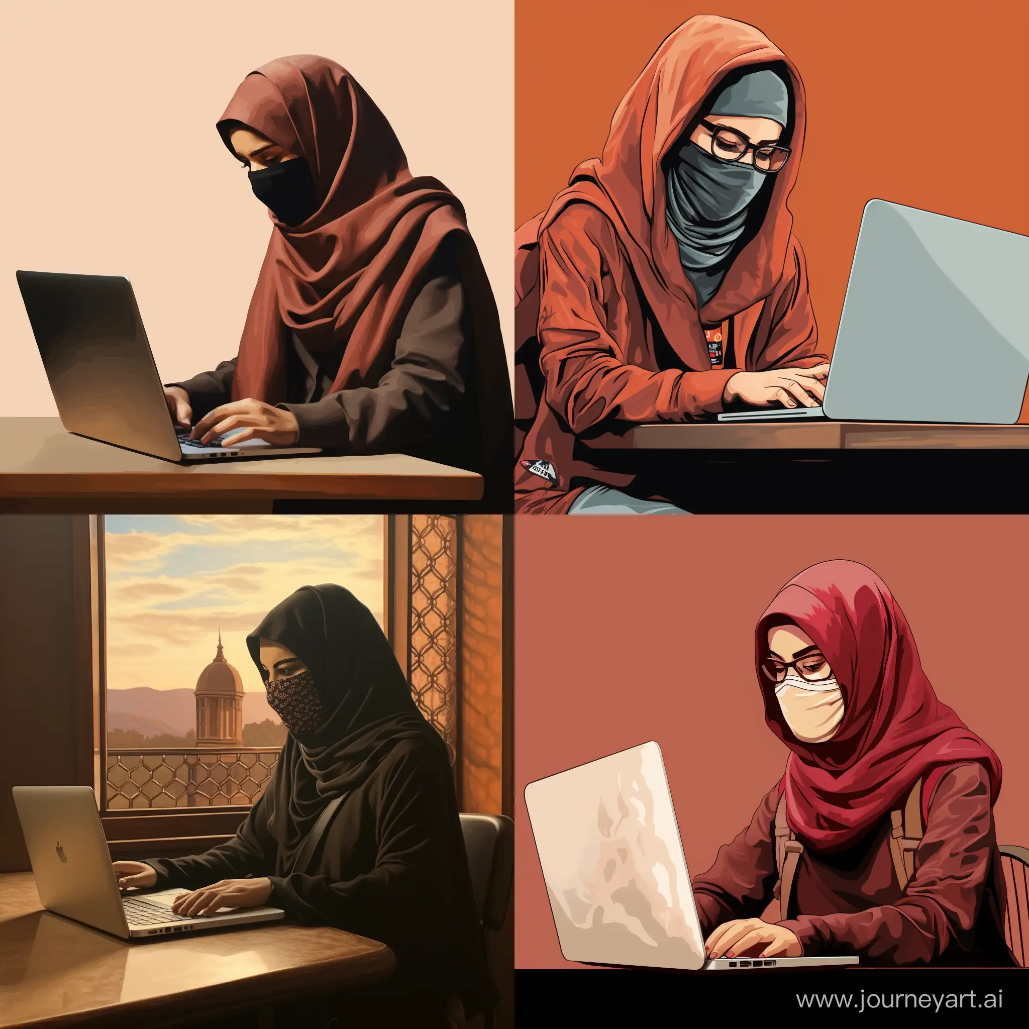 Muslim-Woman-Wearing-Face-Mask-While-Engaged-in-Laptop-Work