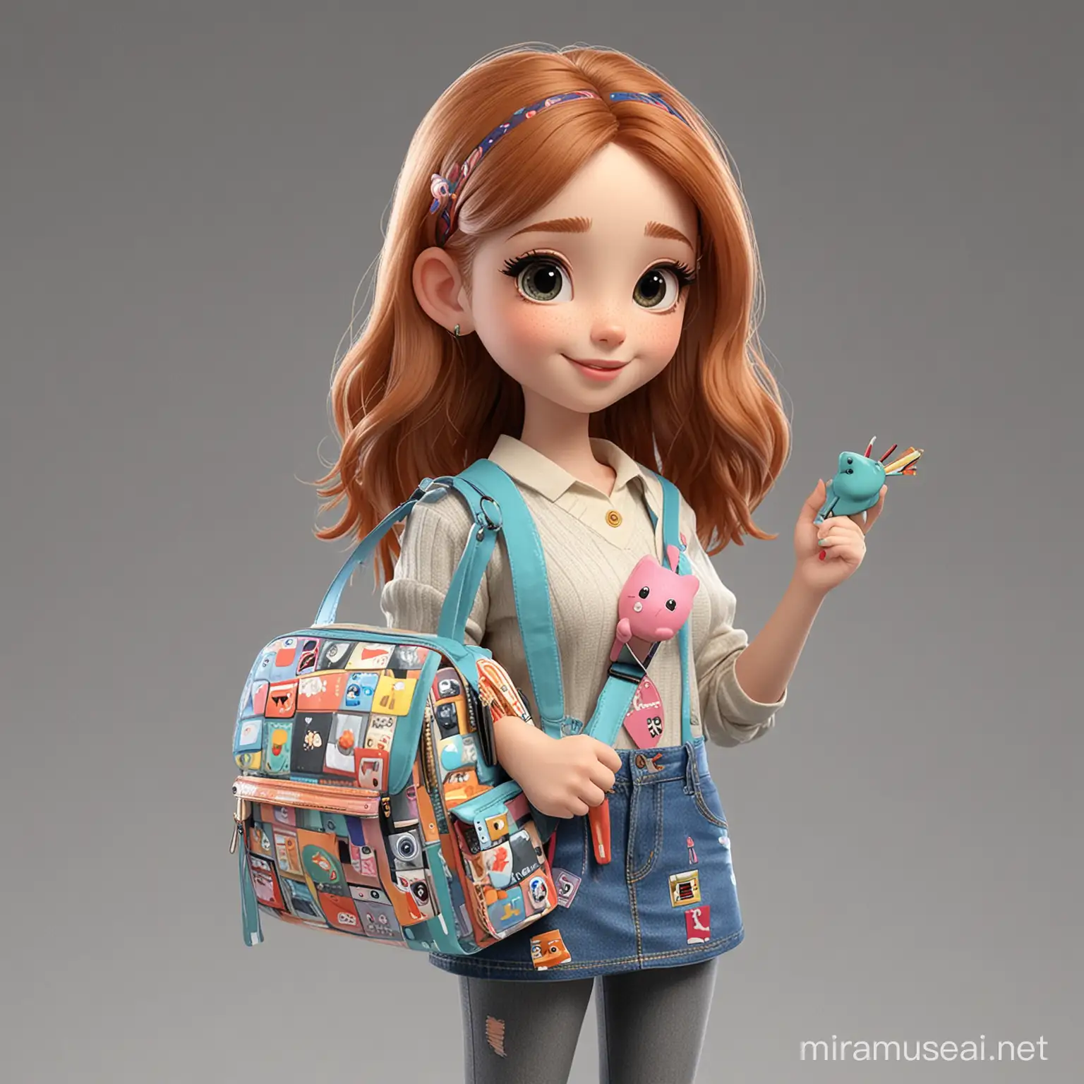 3d  cute 
collage student with collage bag