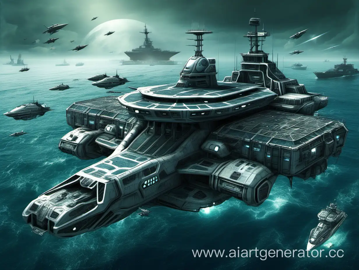 Военно-морская, передвижная по морской глади база, с элементами Sci-Fi, в британском стиле

