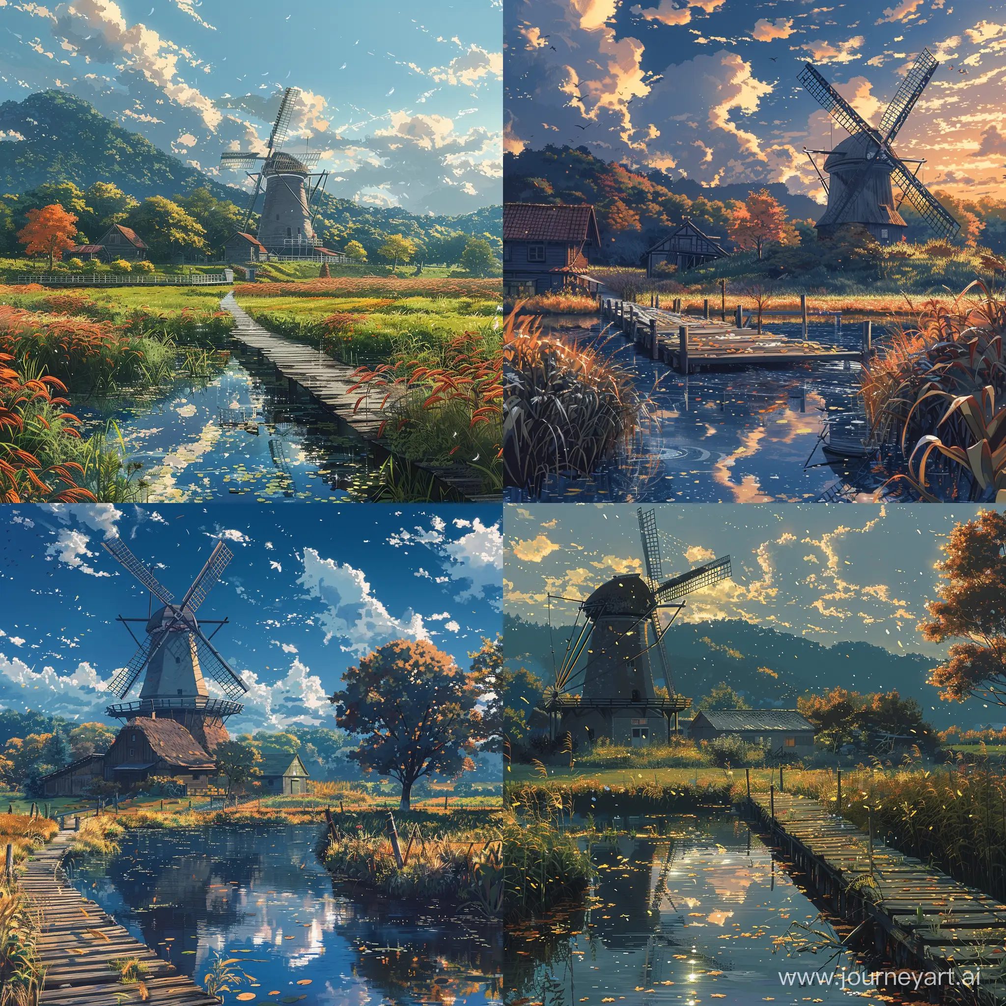 Tranquil-Morning-at-the-Countryside-Windmill-Harvest-Festival-Anime-Illustration