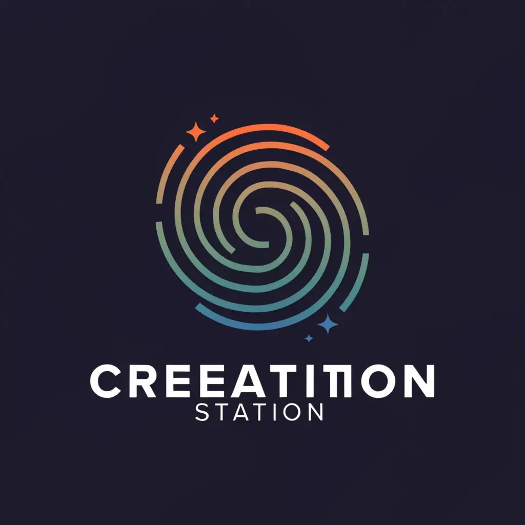 a logo design,with the text "Creation station", main symbol:minimalist representation of a spiral galaxy, symbolizing the vastness of the universe and the boundless possibilities of creation. The design is elegant and refined, with clean lines and simple shapes that evoke a sense of wonder and exploration.The spiral galaxy is depicted as a graceful spiral pattern, with arms gracefully curving outward from a central point,Moderate,clear background