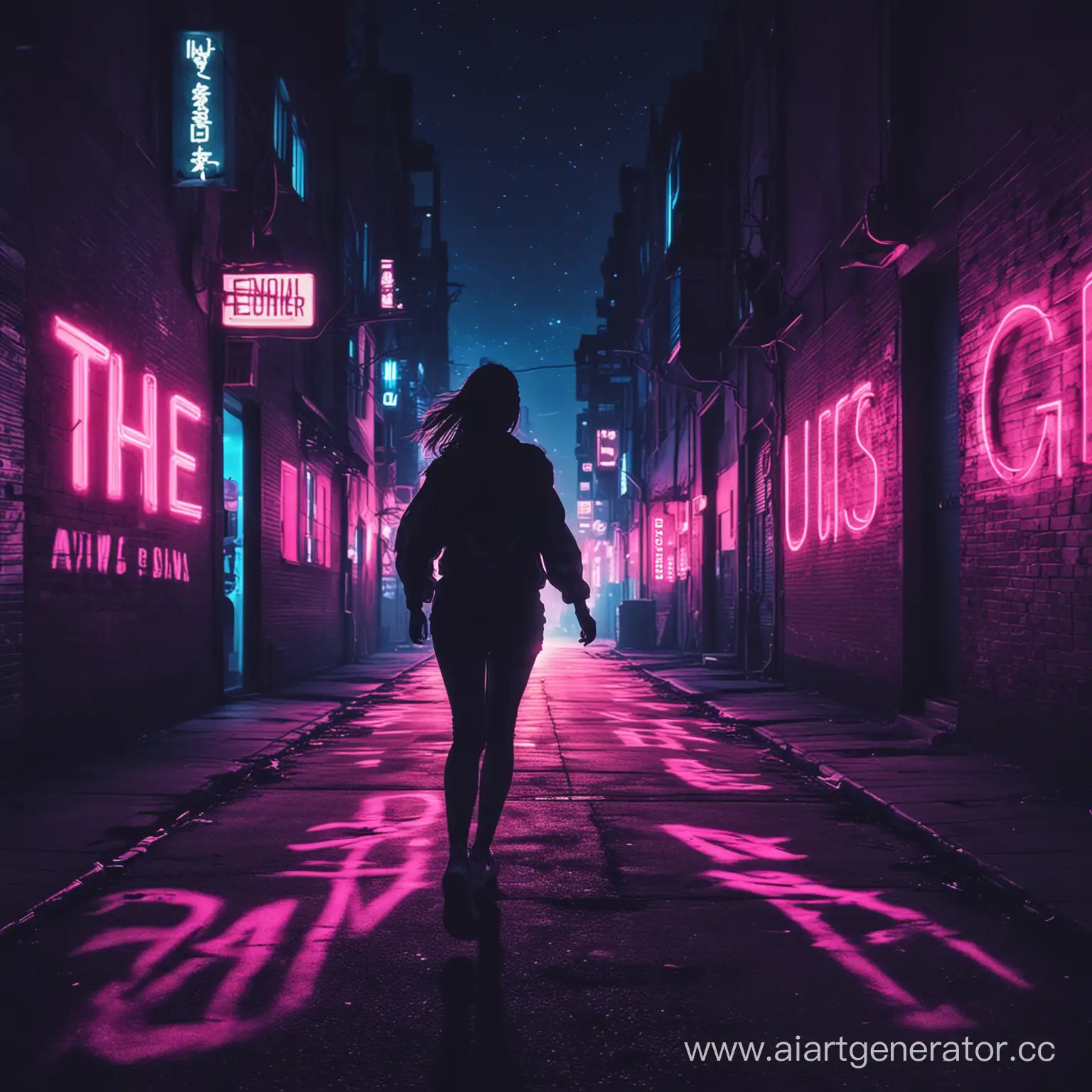 Neon-Cityscape-Girls-Silhouette-Running-into-the-Night