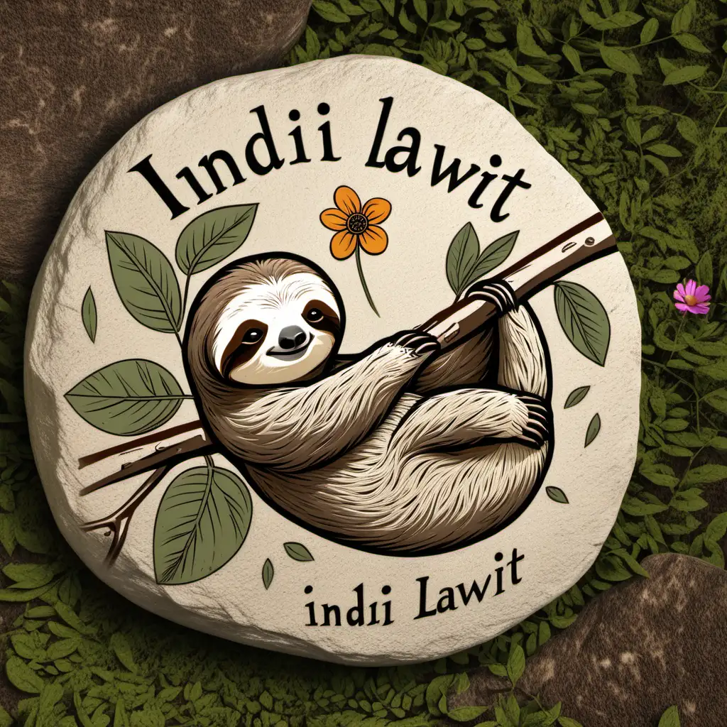 Relaxing Sloth on Flower Branch Indi Lawit Stone Engraving