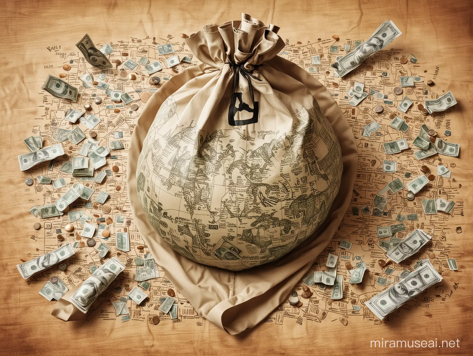 Global Finance Concept with Currency Symbols in Money Bag Icon