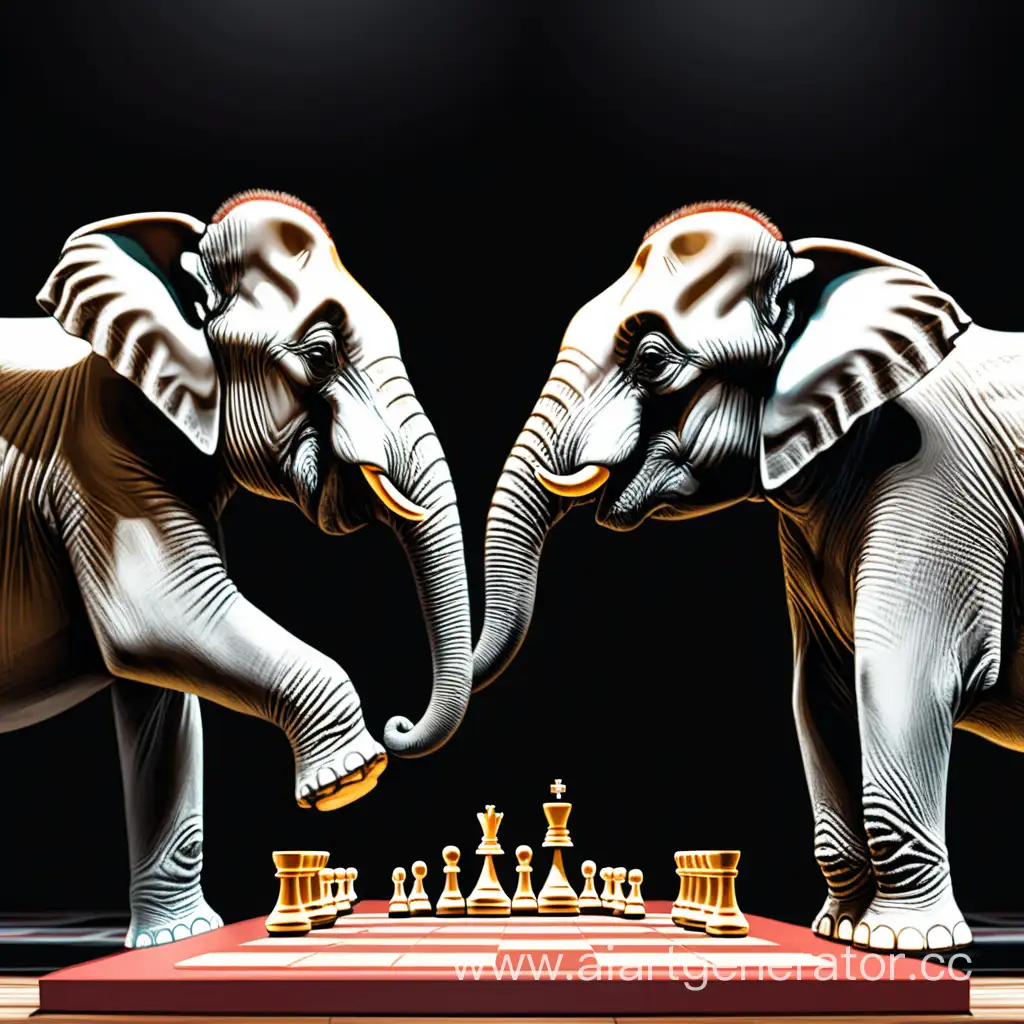 умные слоники играют в шахматы на сцене
