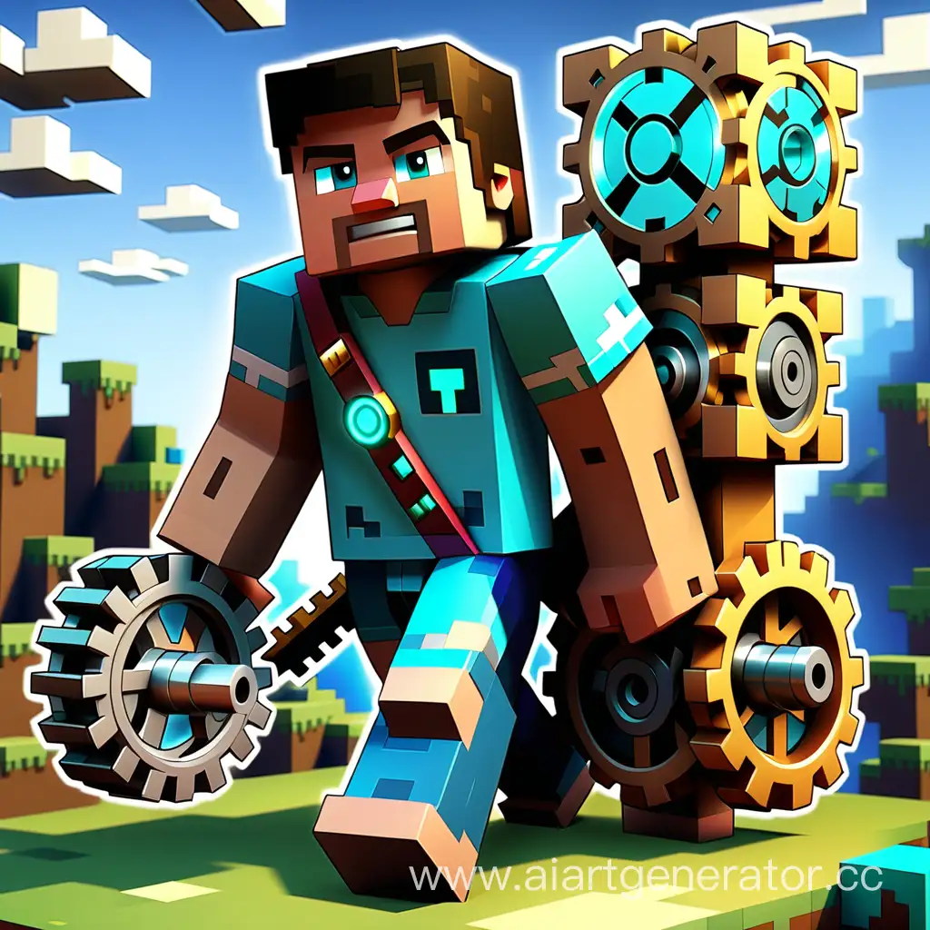 Minecraft-Steve-with-Mechanical-Gears