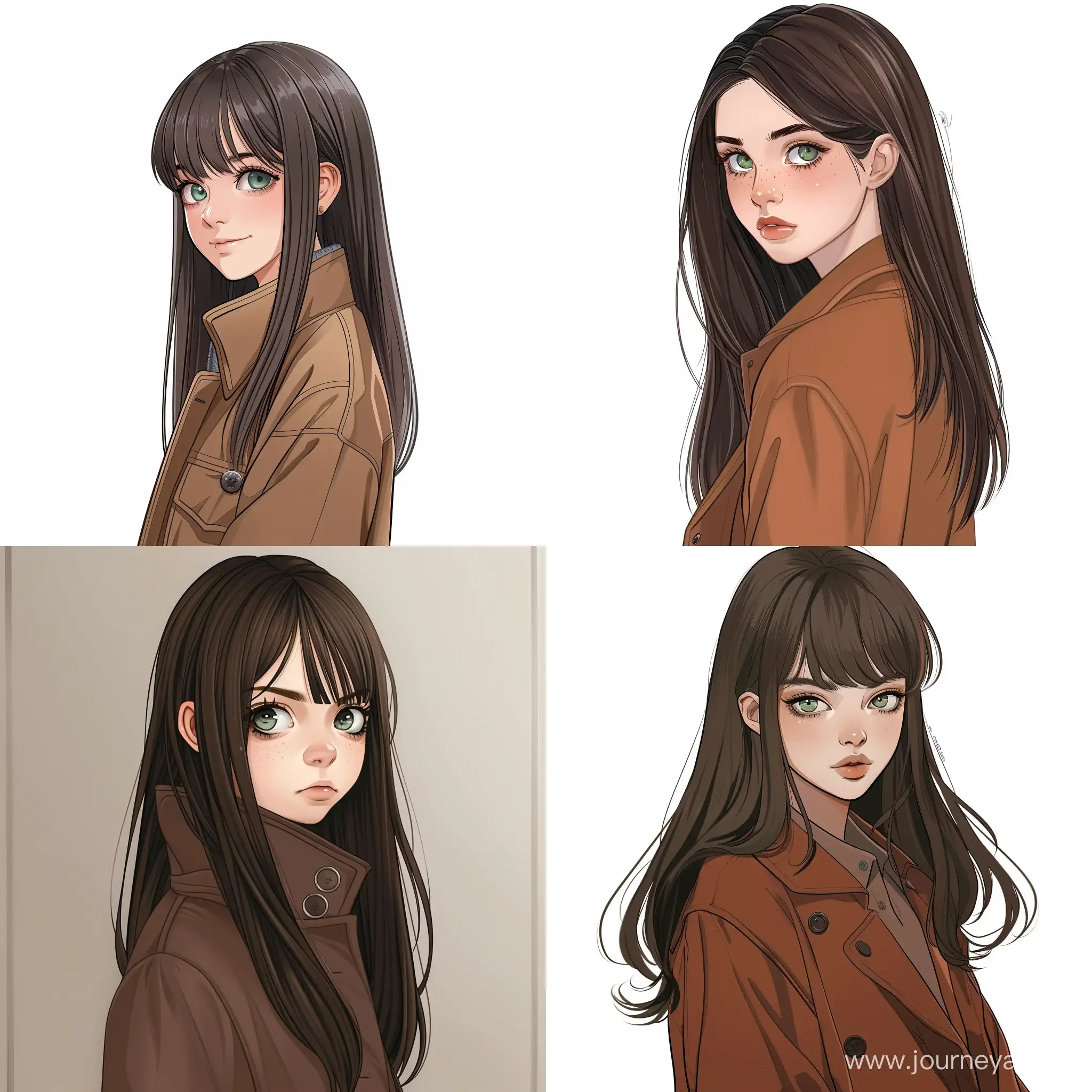 Stylish-Teenage-Girl-in-Brown-Coat-HighQuality-Cartoon-Art