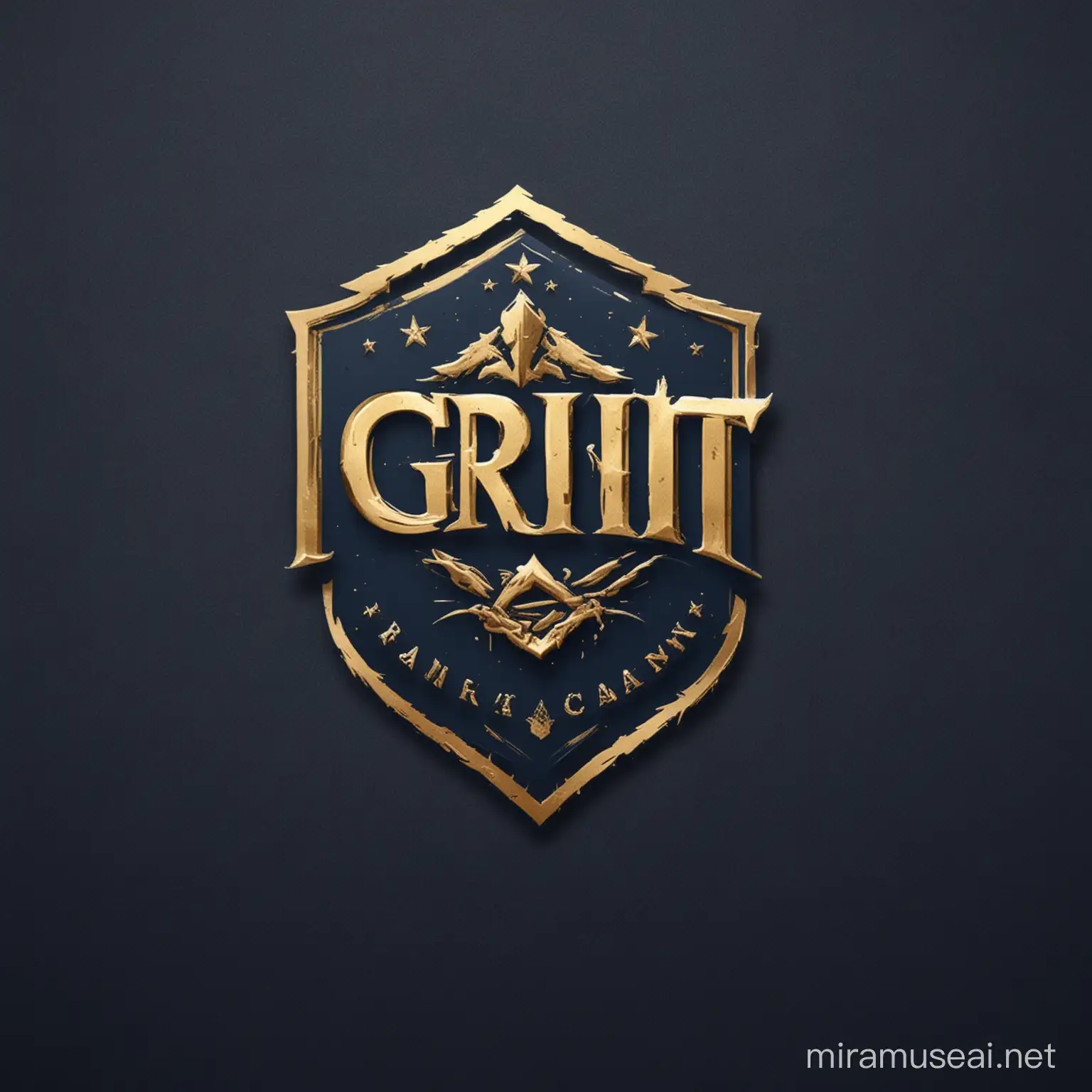 Buatkan saya logo brand bidang training dengan nama Grit Academy, logo harus berkesan elegan dan berwibawa dengan perpaduan warna emas dan navy