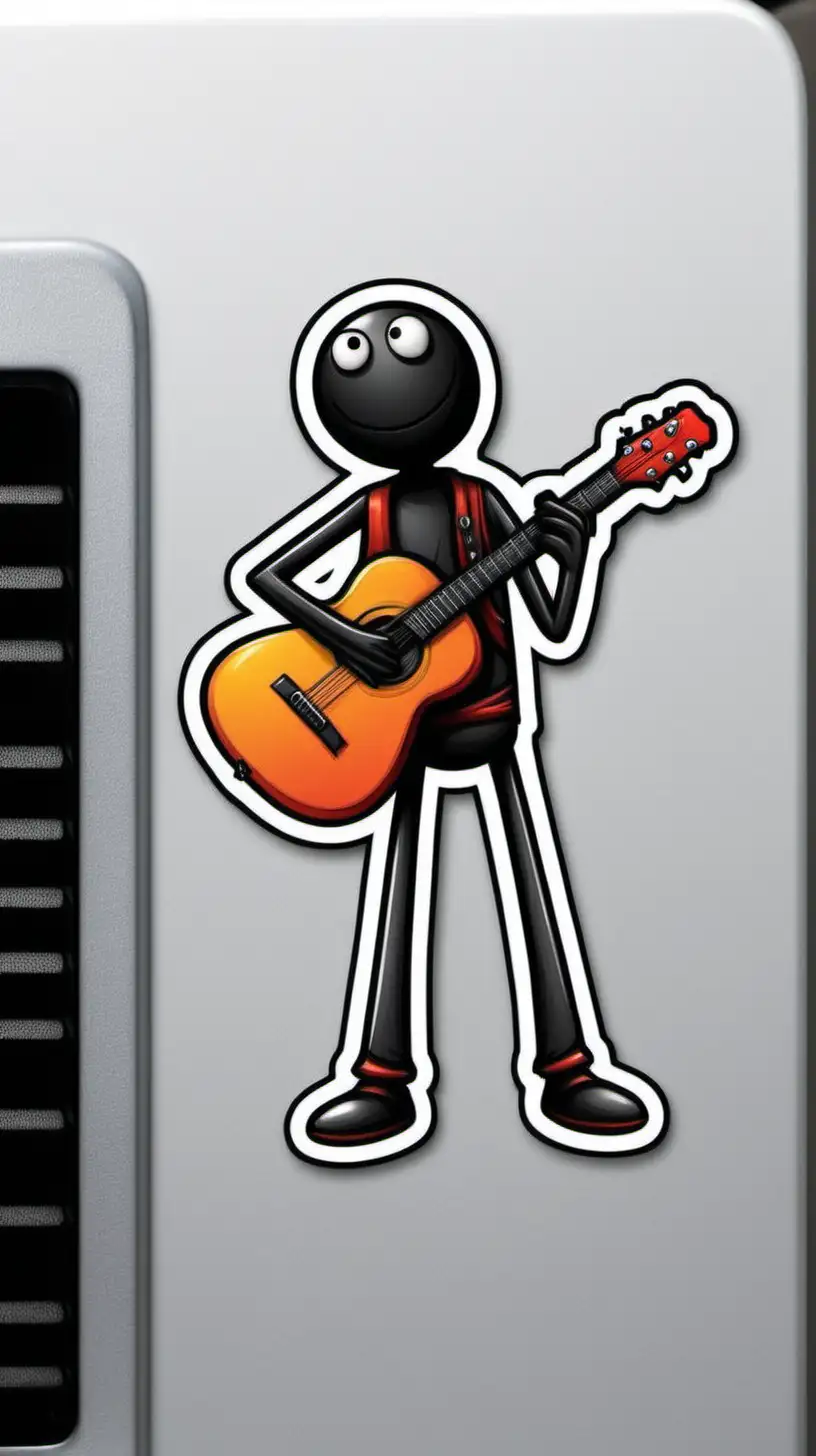 A  stickman with a guitar sticker