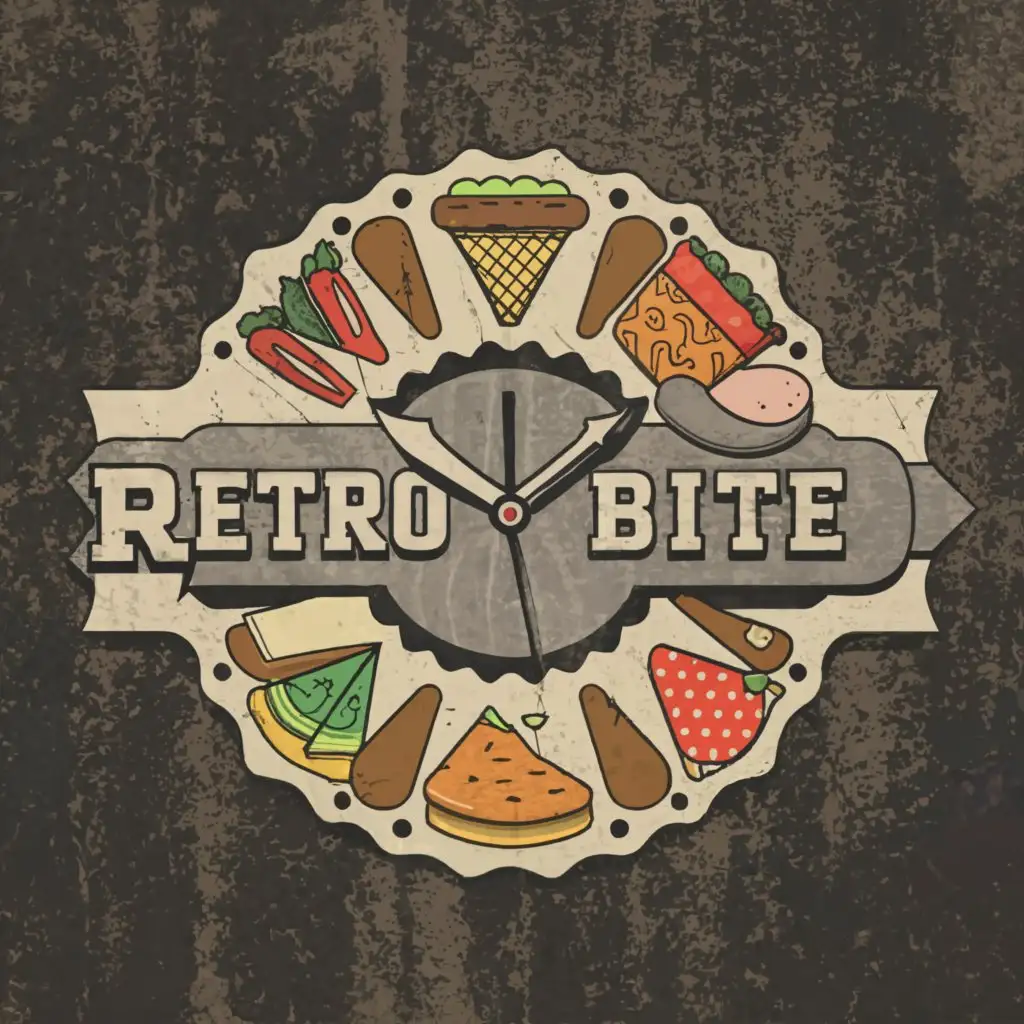 a logo design,with the text "Retro Bite", main symbol:a food clock,Minimalistic,be used in Restaurant industry,clear background