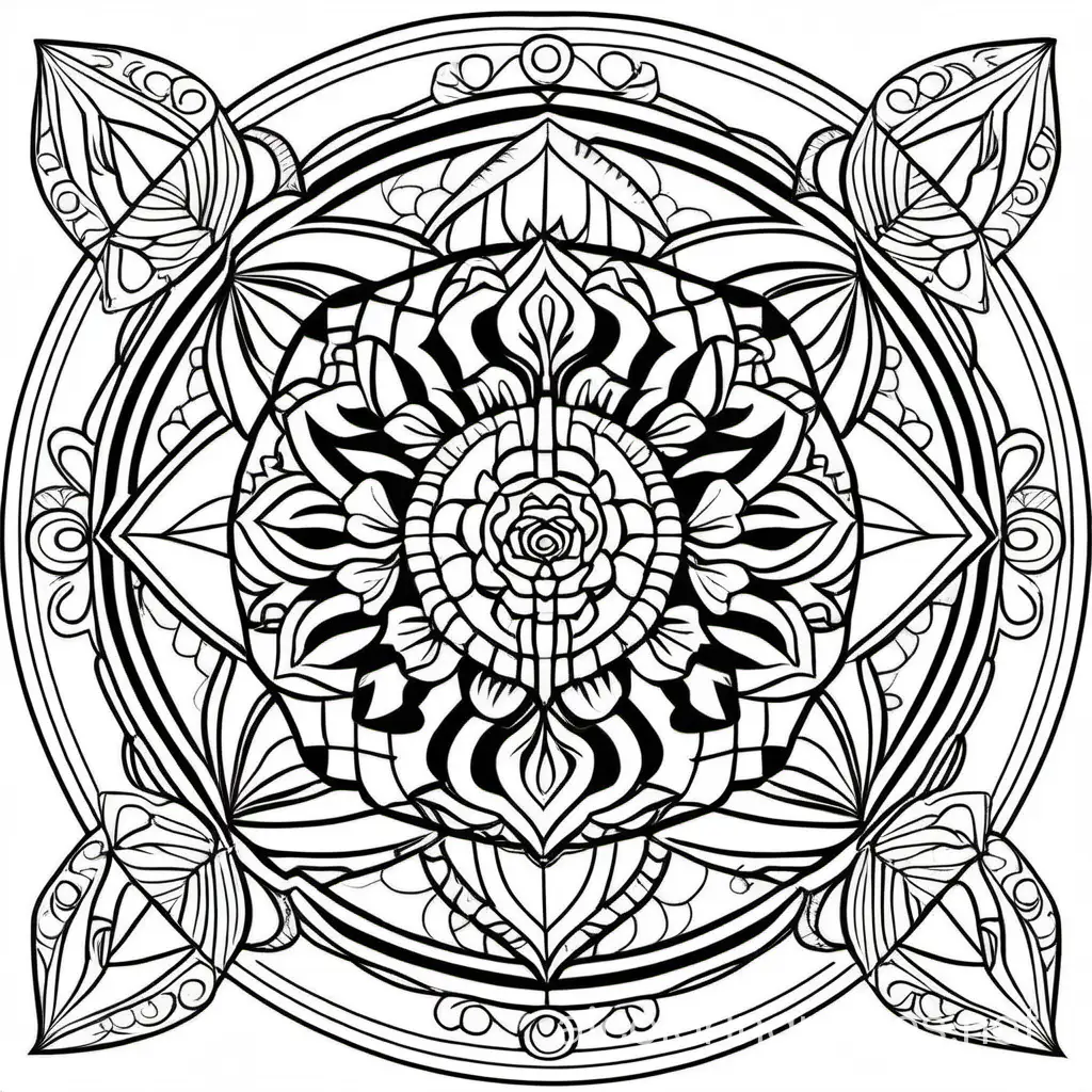 Mandala-Coloring-Page-with-Animals-Roses-and-Ships-for-Adults-Relaxing-Line-Art-for-Stress-Relief