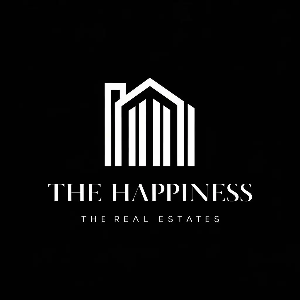 logo, vertical bars, casa, with the text "The happiness", typography, be used in Real Estate industry