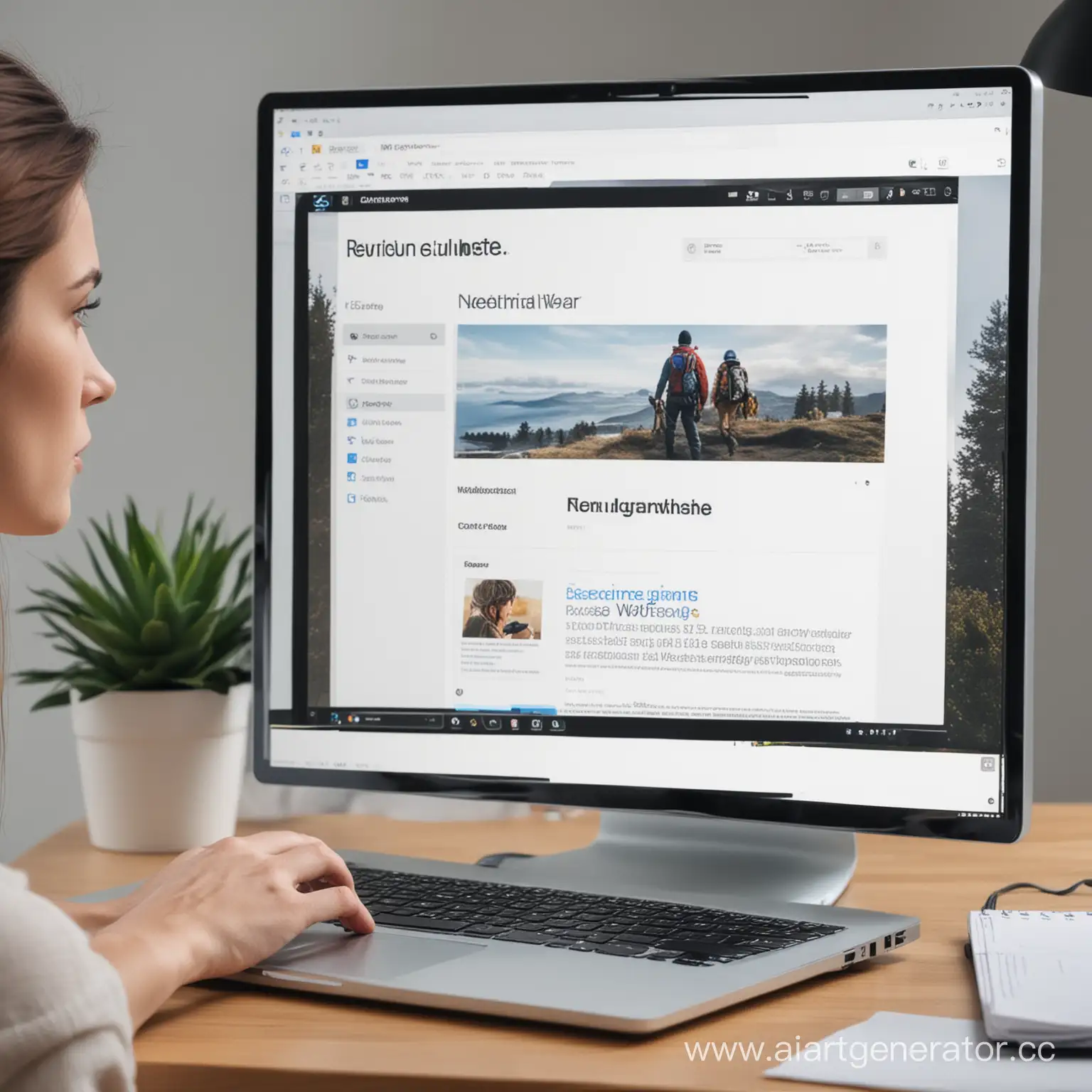 Woman-Exploring-New-Website-on-Computer-Screen