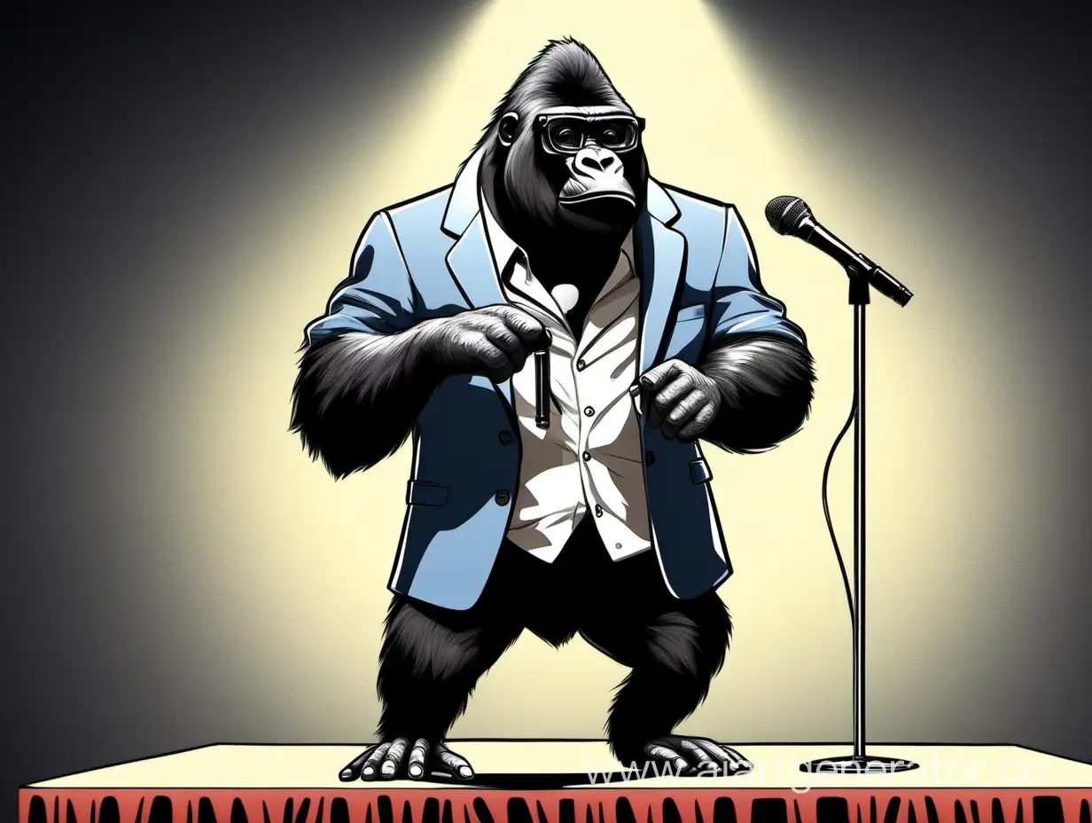 Intelligent-Gorilla-in-Clothes-and-Glasses-Reads-Rules-on-Stage