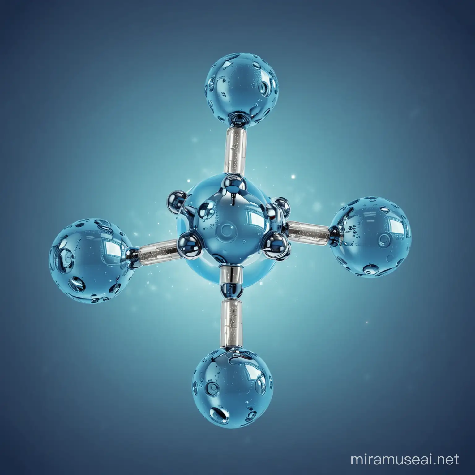 one shiney molecule in the middle of blue background