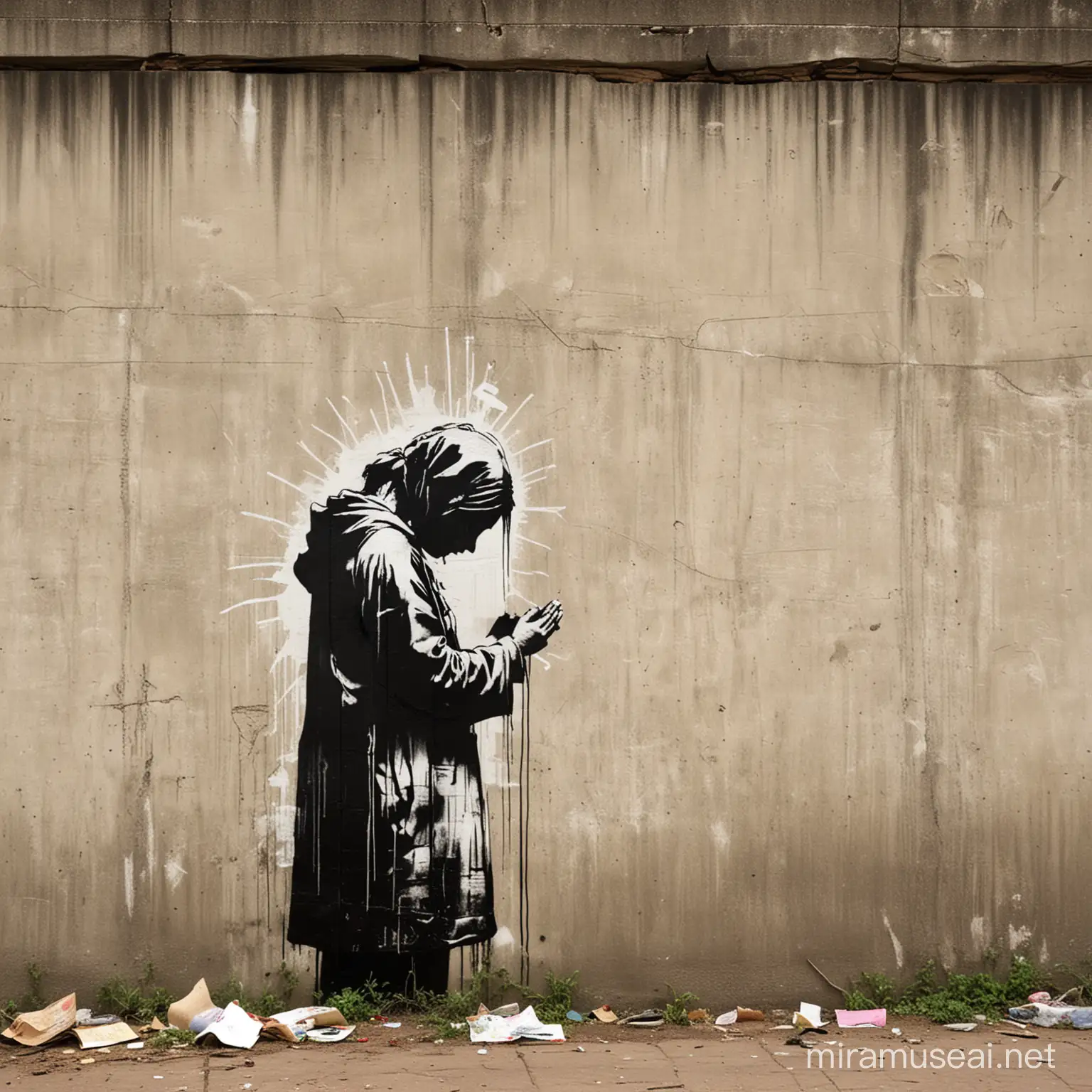 Urban Prayer Graffiti Art in Banksy Style