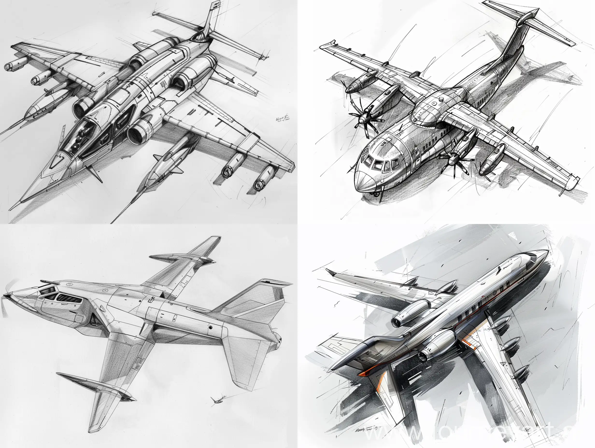 Draw a modern plane with six wings