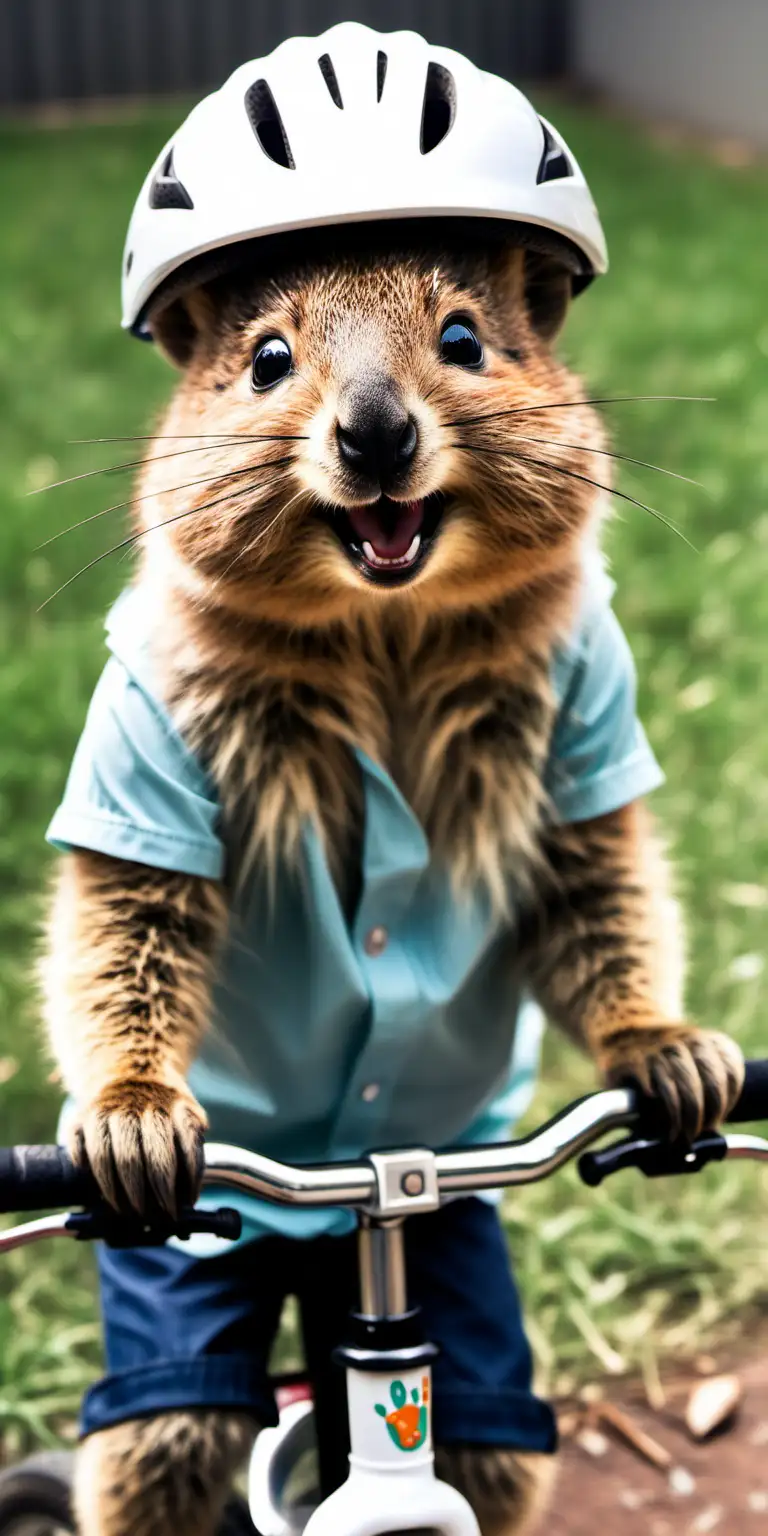 Cheerful Quokka Riding AnimalThemed Tricycle with Bike Helmet