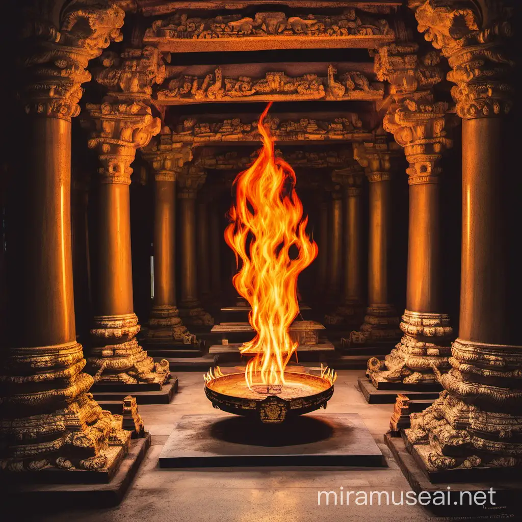 Mystical Fire Ritual in Ancient Temple