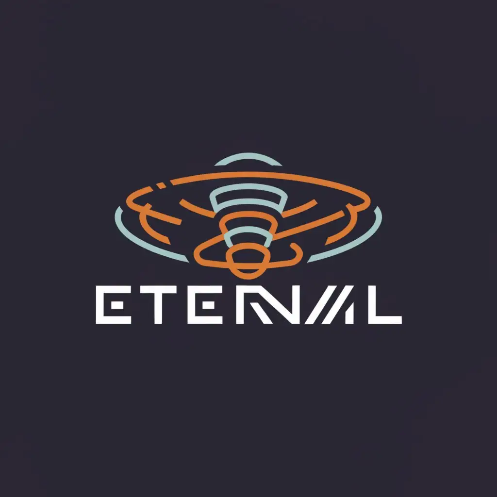 a logo design,with the text "Eternal", main symbol:A futuristic space ship or space station and nuclear reactor,Moderate,be used in Technology industry,clear background