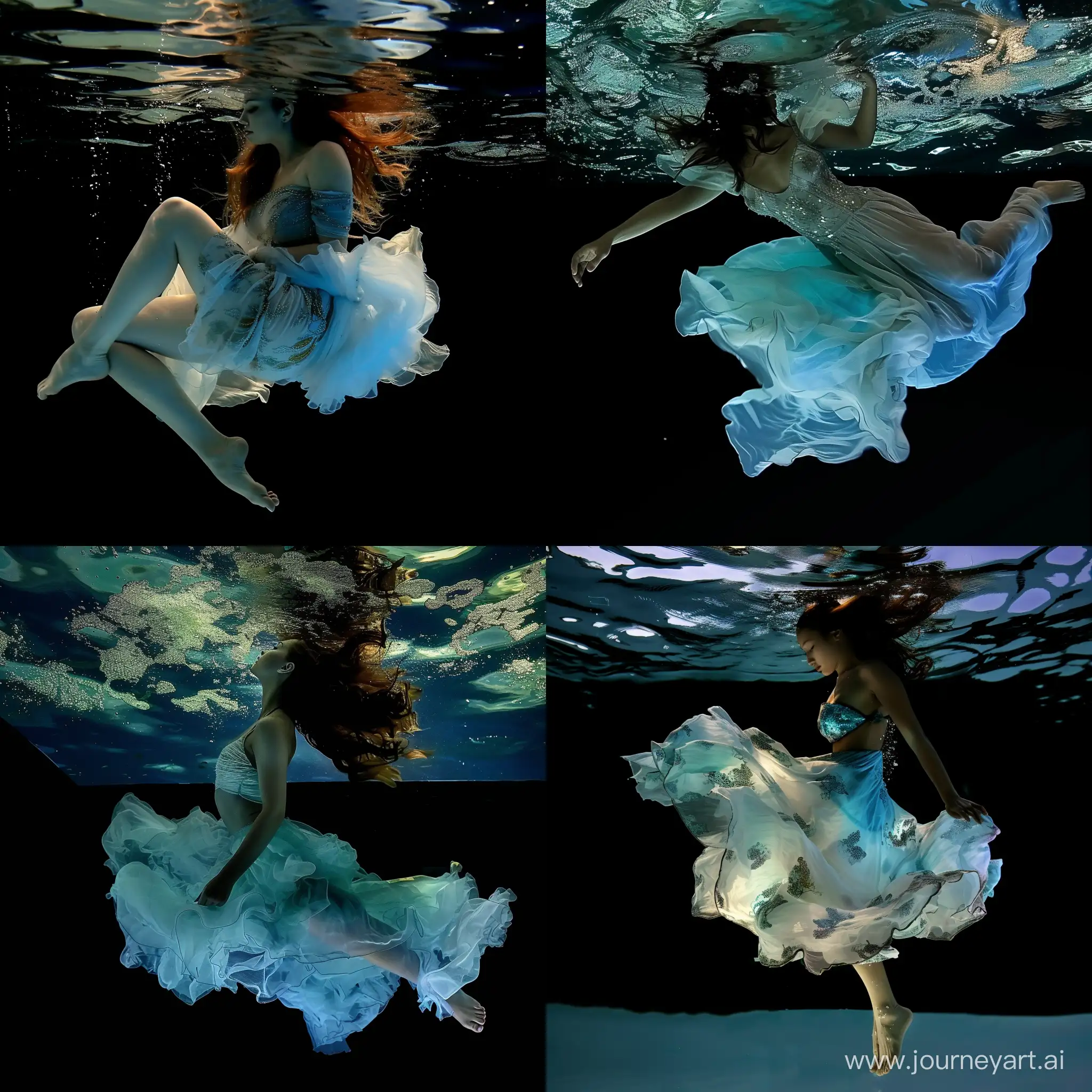 Woman-Swimming-Gracefully-Underwater