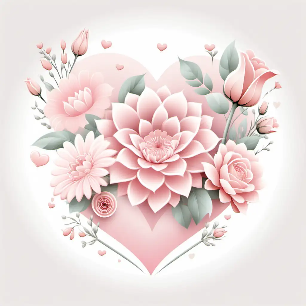 Enchanting Pastel Pink Valentine Flowers in Vector Art on White Background