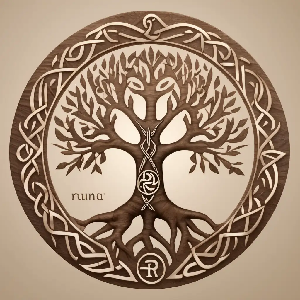 For the logo of "Runa":

Visualize a robust tree with Viking runes etched into its trunk, representing strength and wisdom. The branches form a triskelion motif, symbolizing resilience and growth. Earthy tones and bold typography convey the company's essence succinctly.
