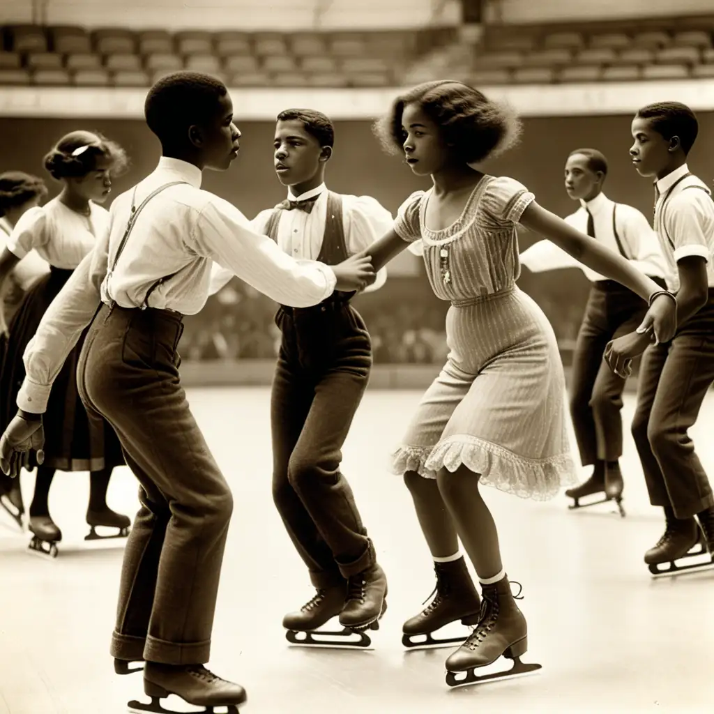 African American Teenagers Dancing at Skating Rink 1910