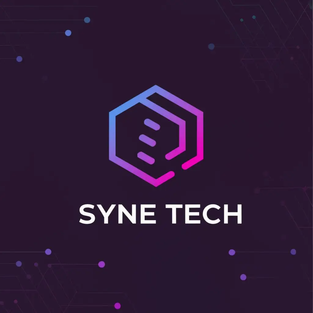 a logo design,with the text "SYNE TECH", main symbol:cyberpunk, hexagon, neonwave, purple,,Minimalistic,clear background